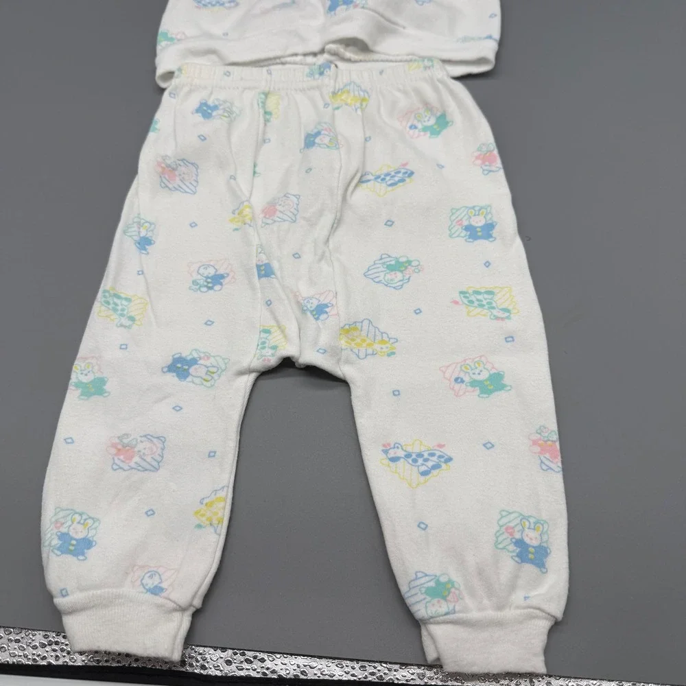 Vintage 1987 WeeWear Oneita Baby Pajamas 6M Pastel Animal Print 2pc Set USA